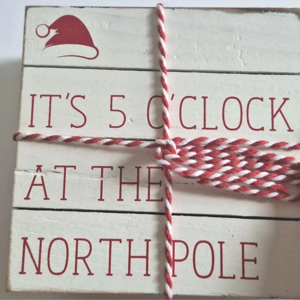Mudpie 4pc White Wooden Christmas Pallet Coasters Its 5 Oclock At The North Pole